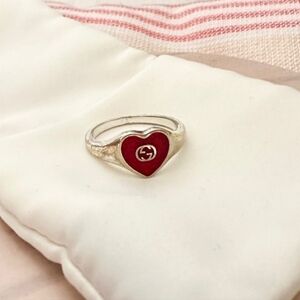 Gucci Authentic 925 Sterling Silver Heart Ring Interlocking G
